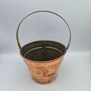 Vintage Artisan Made Hammered Copper Bucket Pail Brass Handle Signed CH 1991